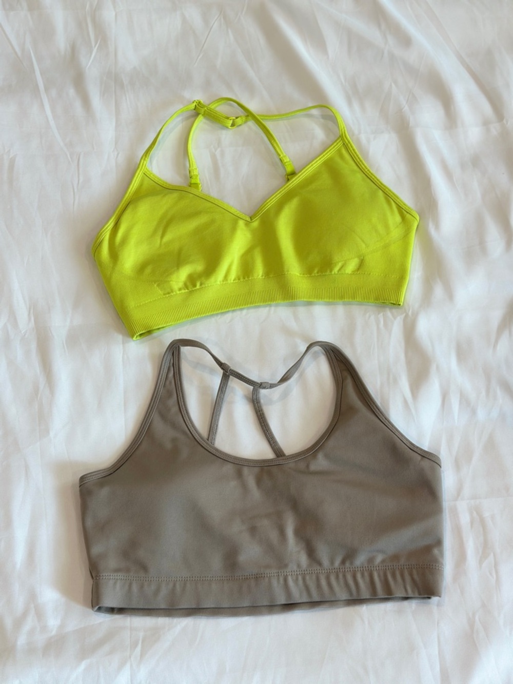 SOLD | 2 Women’s Best Neon Lime & Taupe Seamless Bralette- Women's Sports Bra